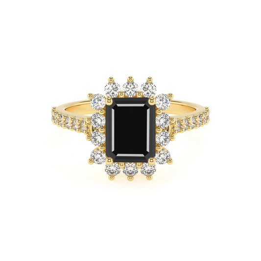 natural black-onyx emerald cut solitaire rings in yellow gold 
