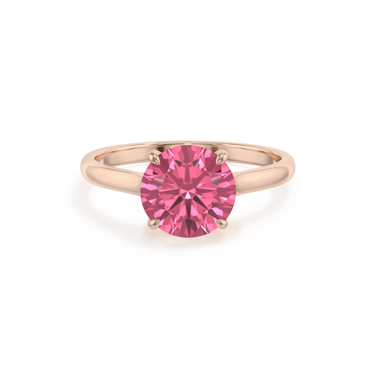 lab grown pink-tourmaline round solitaire rings in rose gold 
