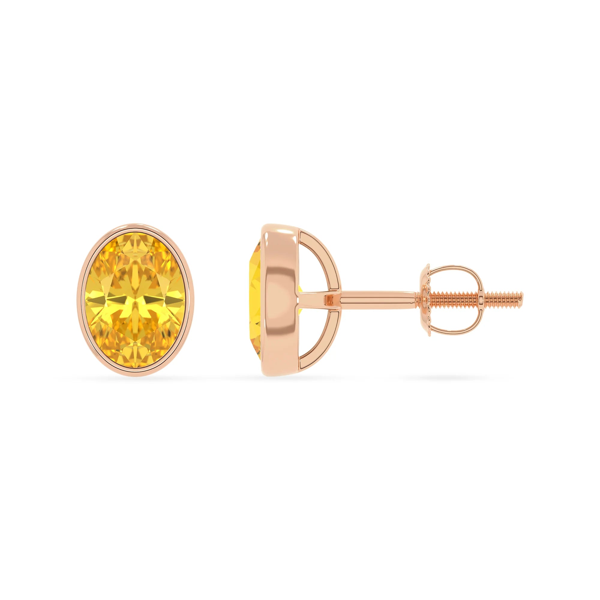 lab grown yellow sapphire oval stud earrings in rose gold 