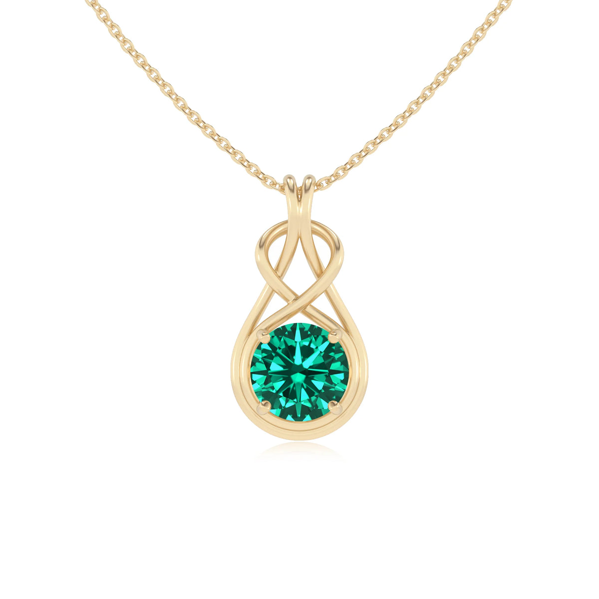 lab grown emerald round solitaire necklaces in yellow gold 