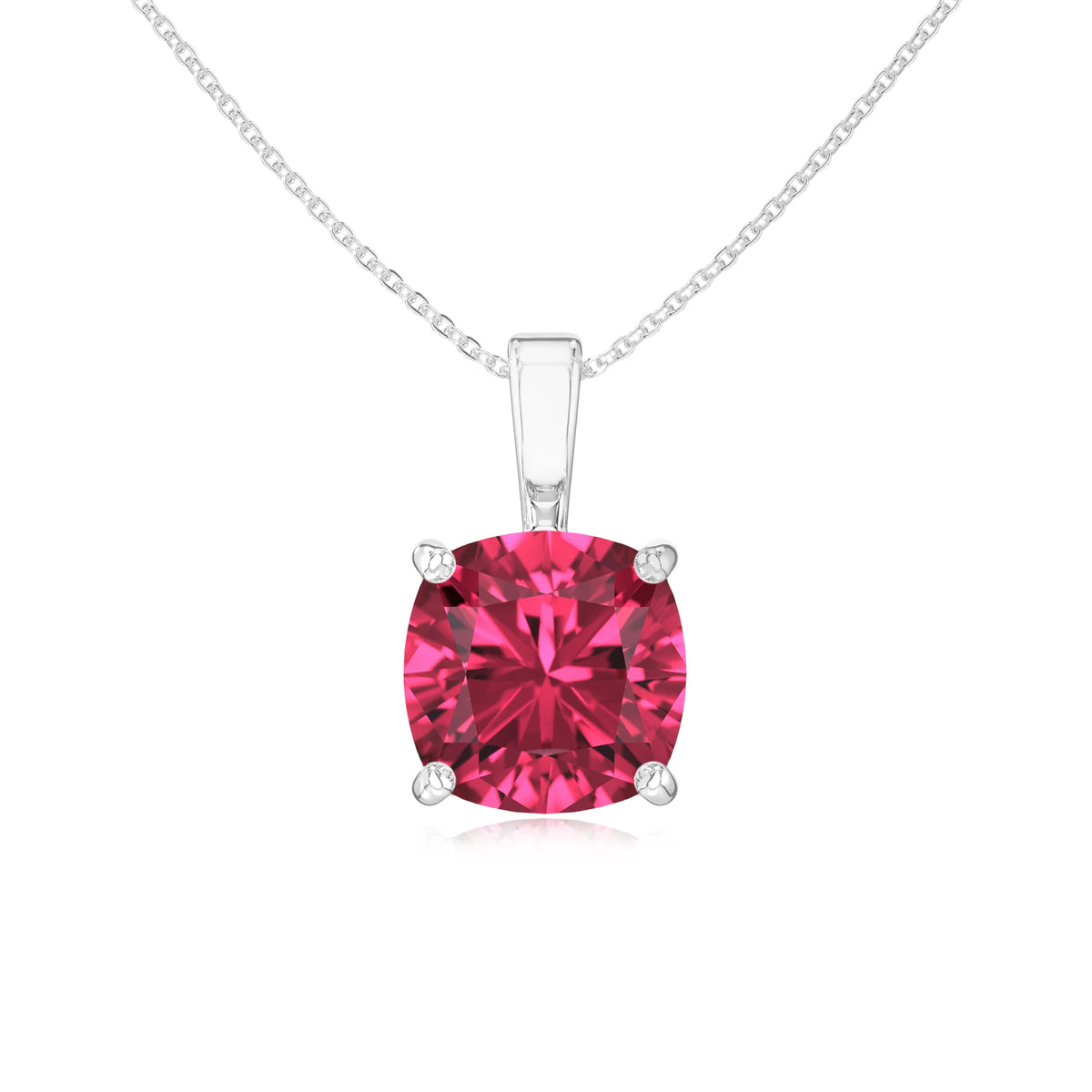 lab grown pink-tourmaline cushion solitaire necklaces in sterling silver 