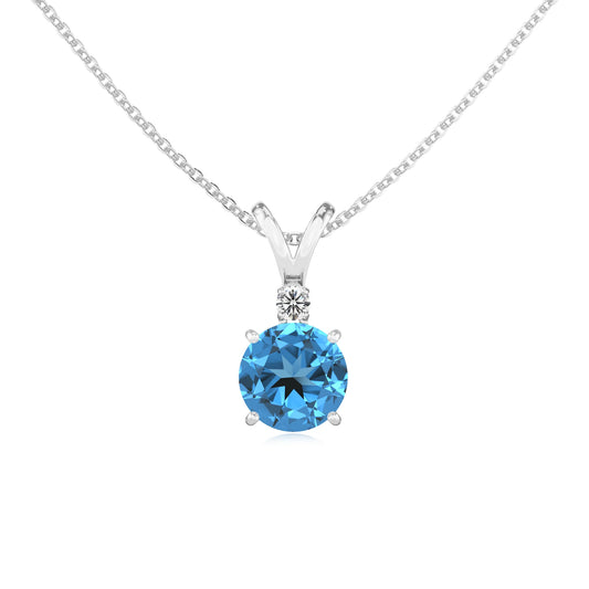 natural swiss-blue-topaz round solitaire v-bale necklaces in white gold 