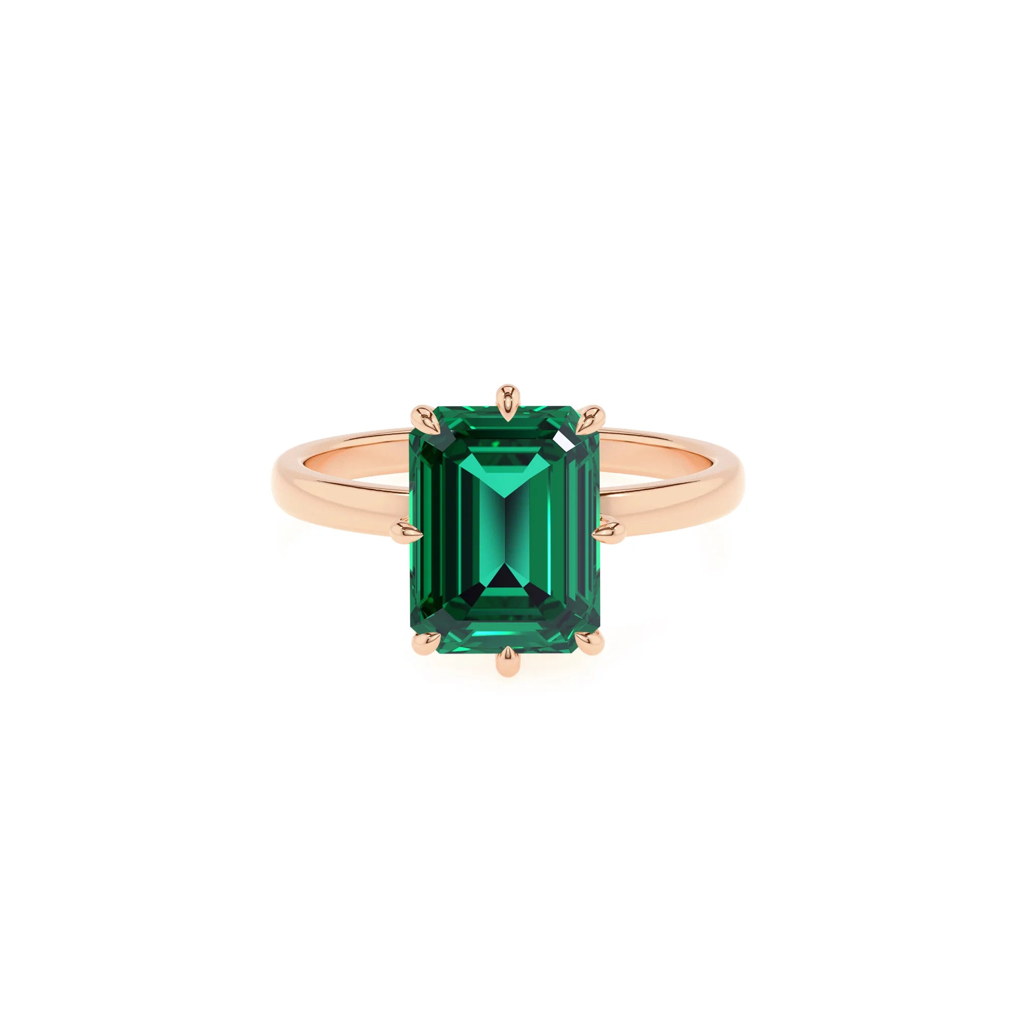 lab grown emerald octogon cut solitaire rings in rose gold 