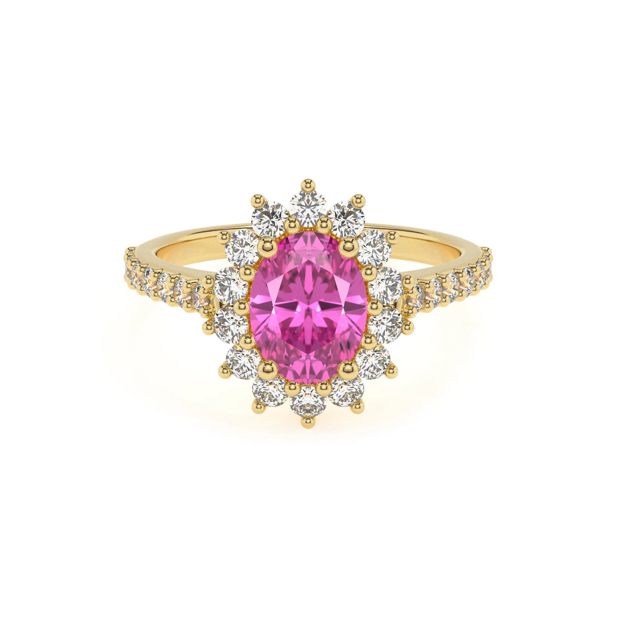 lab grown pink-sapphire oval solitaire rings in yellow gold 