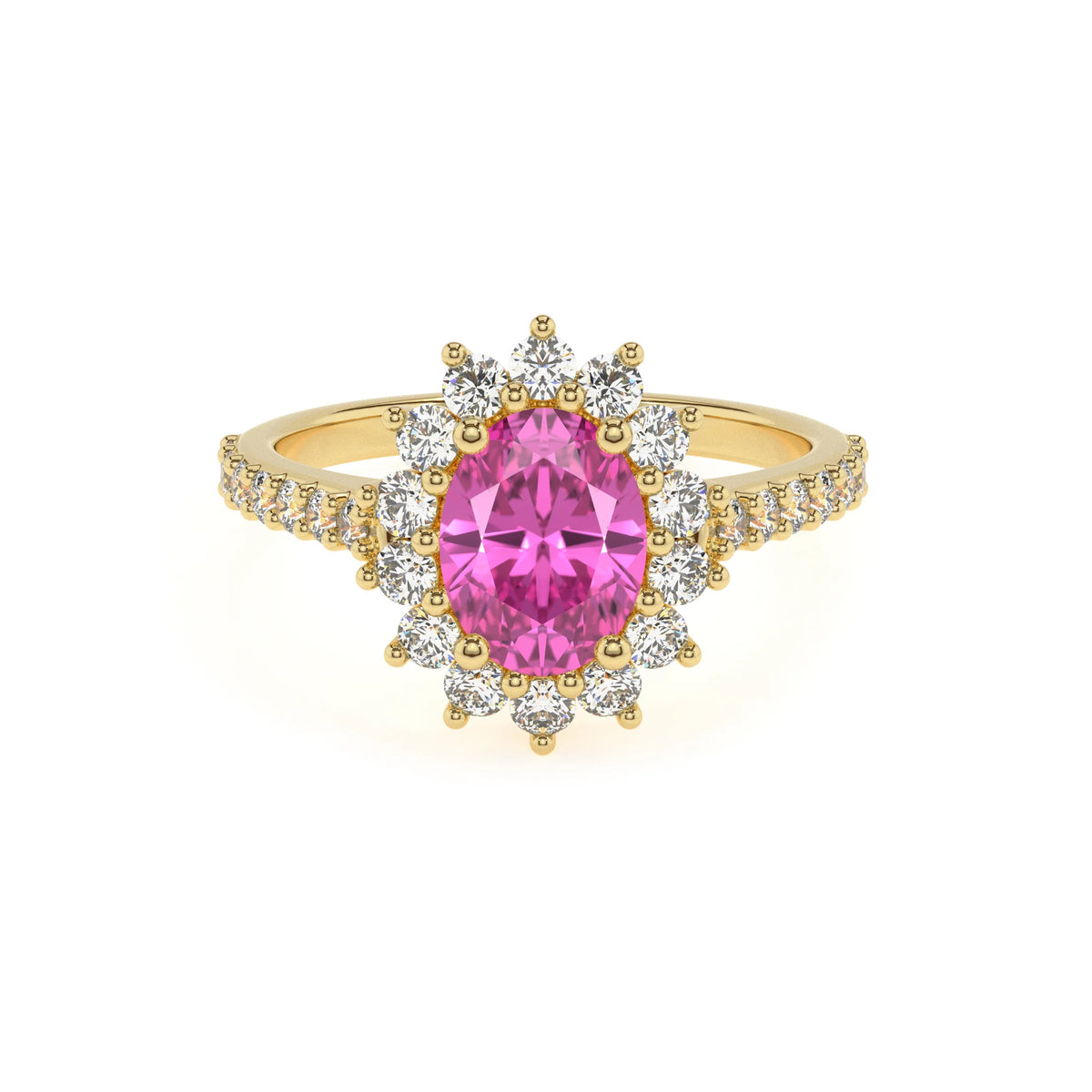 lab grown pink-sapphire oval solitaire rings in yellow gold 