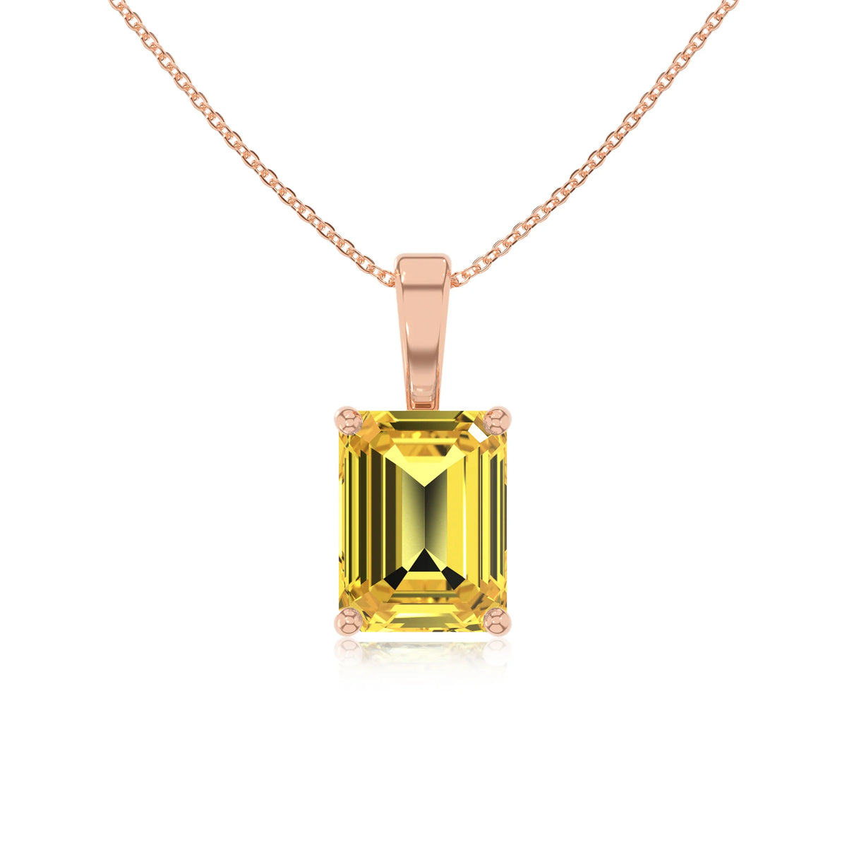 lab grown yellow-sapphire emerald cut solitaire necklaces in rose gold 