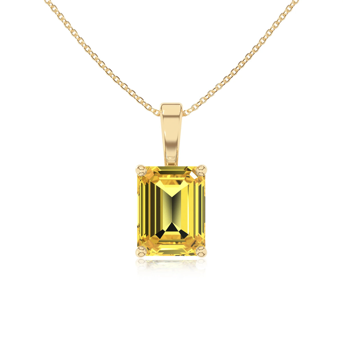 lab grown yellow-sapphire emerald cut solitaire necklaces in yellow gold 