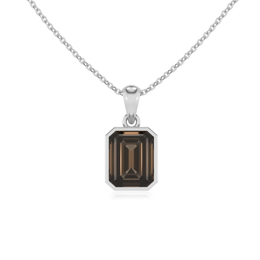 natural smoky-quartz emerald cut solitaire necklaces in white gold 