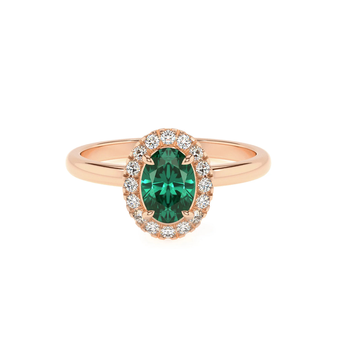 lab grown emerald oval solitaire rings in rose gold 