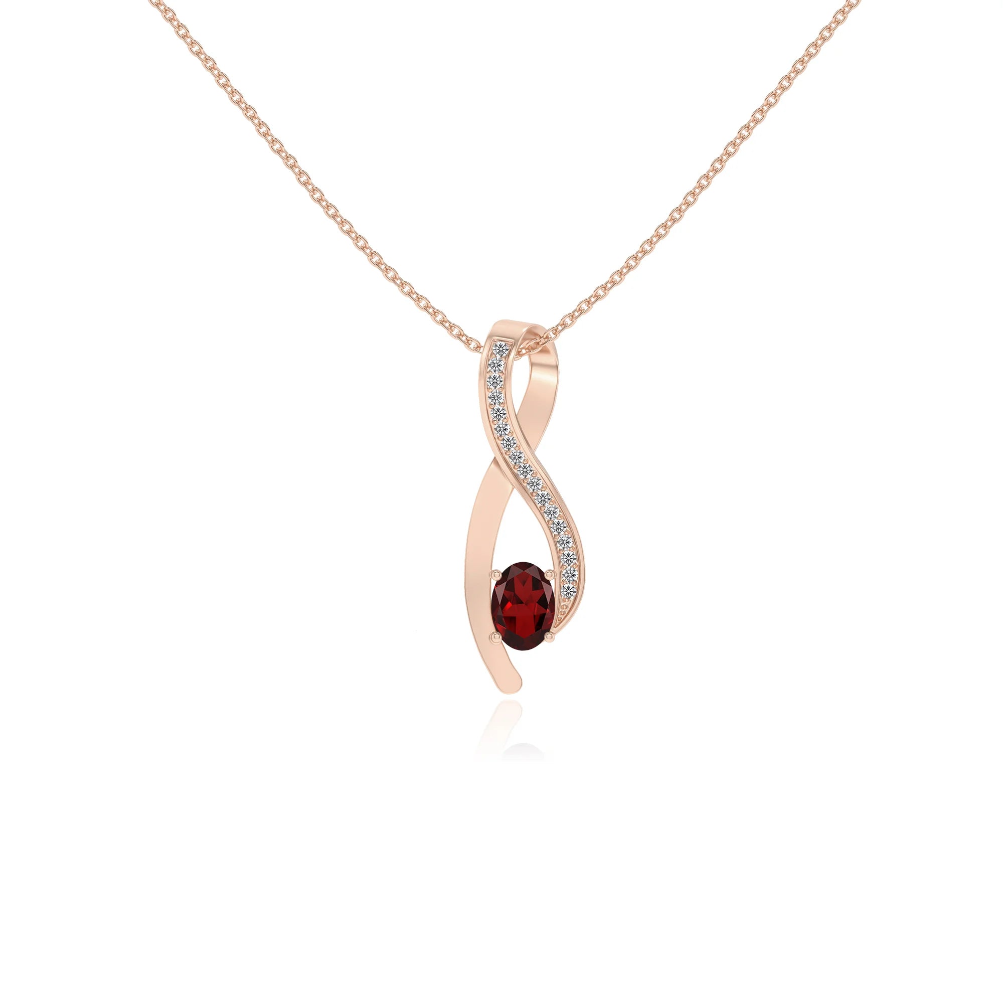 natural garnet oval solitaire necklaces in rose gold 