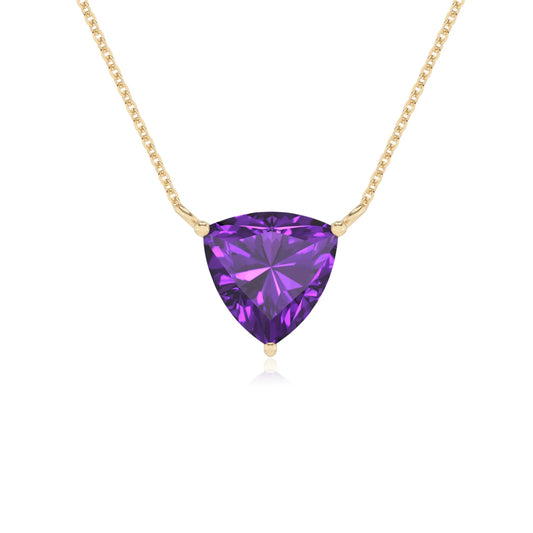 lab grown amethyst trillion solitaire necklaces in yellow gold 
