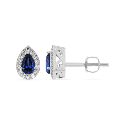 lab grown blue sapphire pear stud earrings in sterling silver 