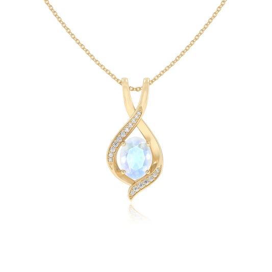 natural rainbow-moonstone oval solitaire necklaces in yellow gold 