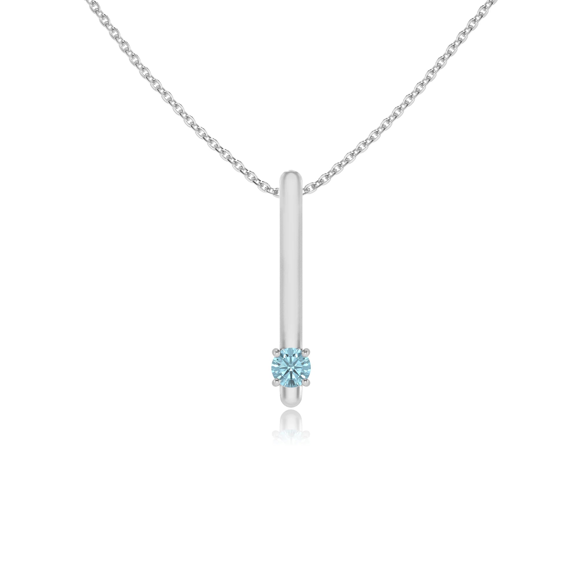 lab grown aquamarine round bar necklaces in white gold 