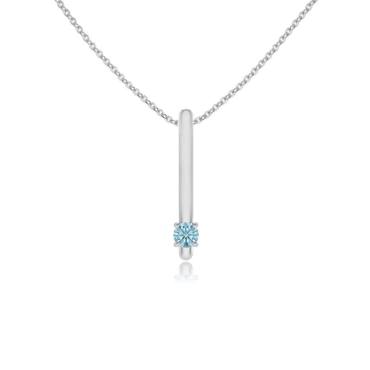 lab grown aquamarine round bar necklaces in white gold 