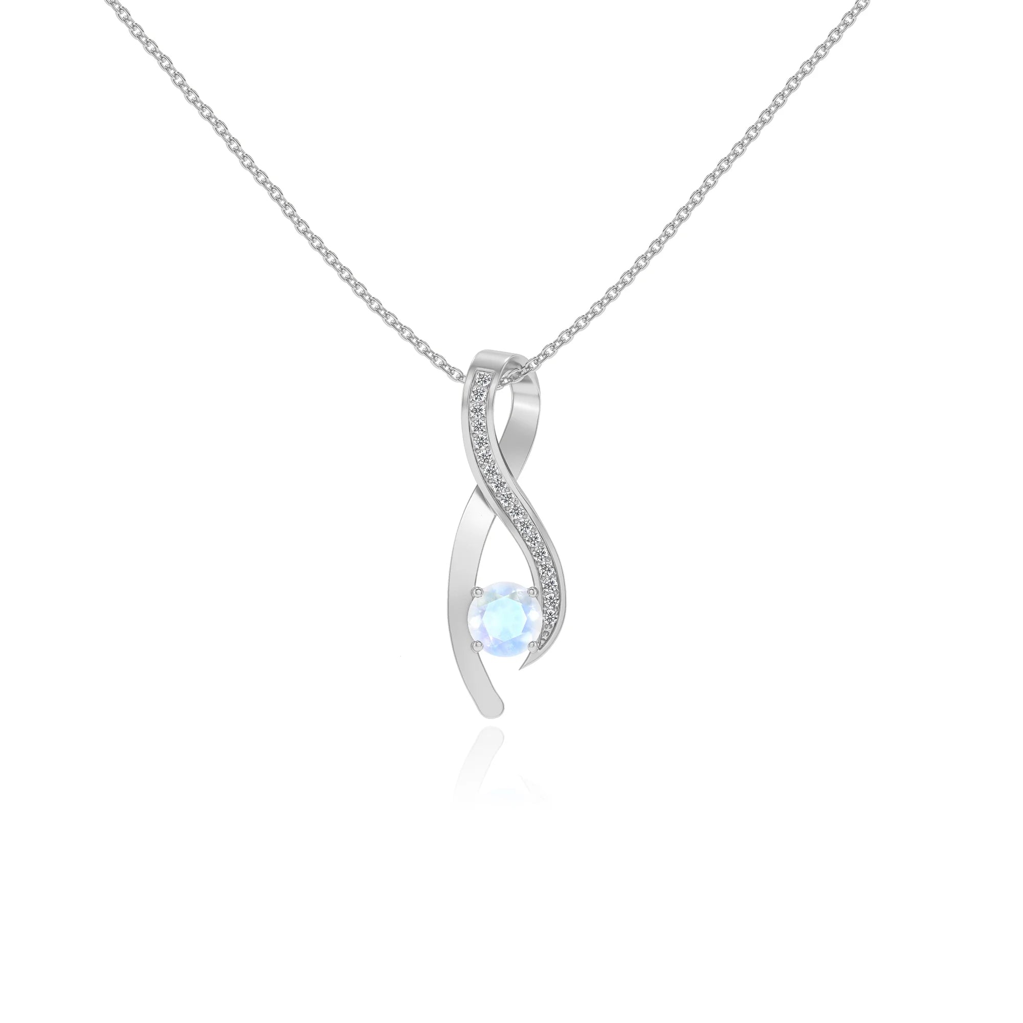 natural rainbow-moonstone round solitaire necklaces in sterling silver 