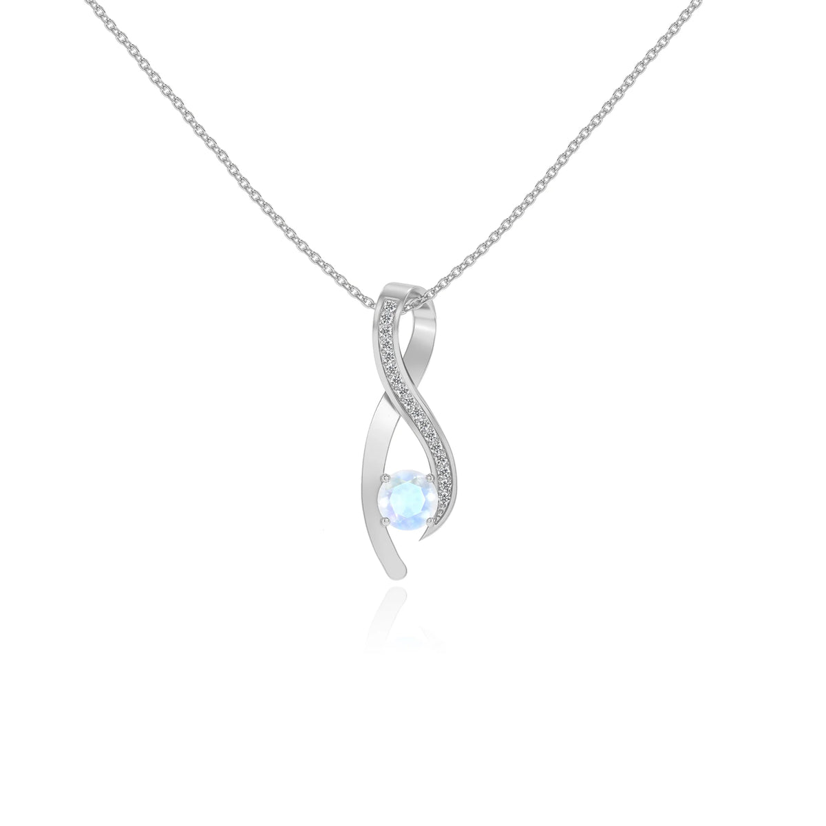 natural rainbow-moonstone round solitaire necklaces in sterling silver 