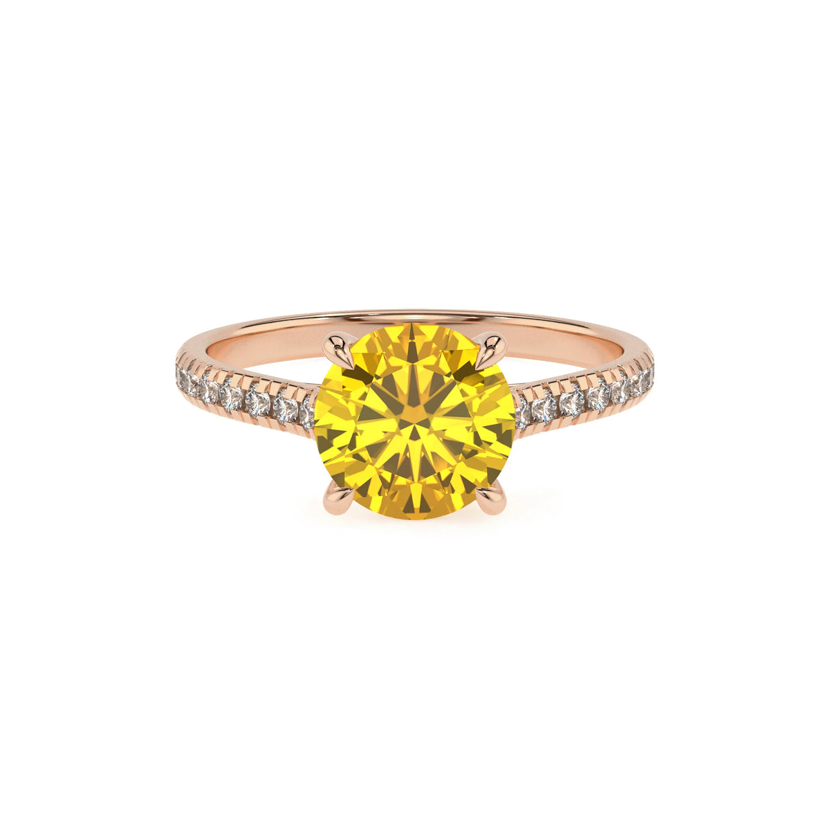 lab grown yellow-sapphire round half eternity solitaire engagement rings in rose gold 