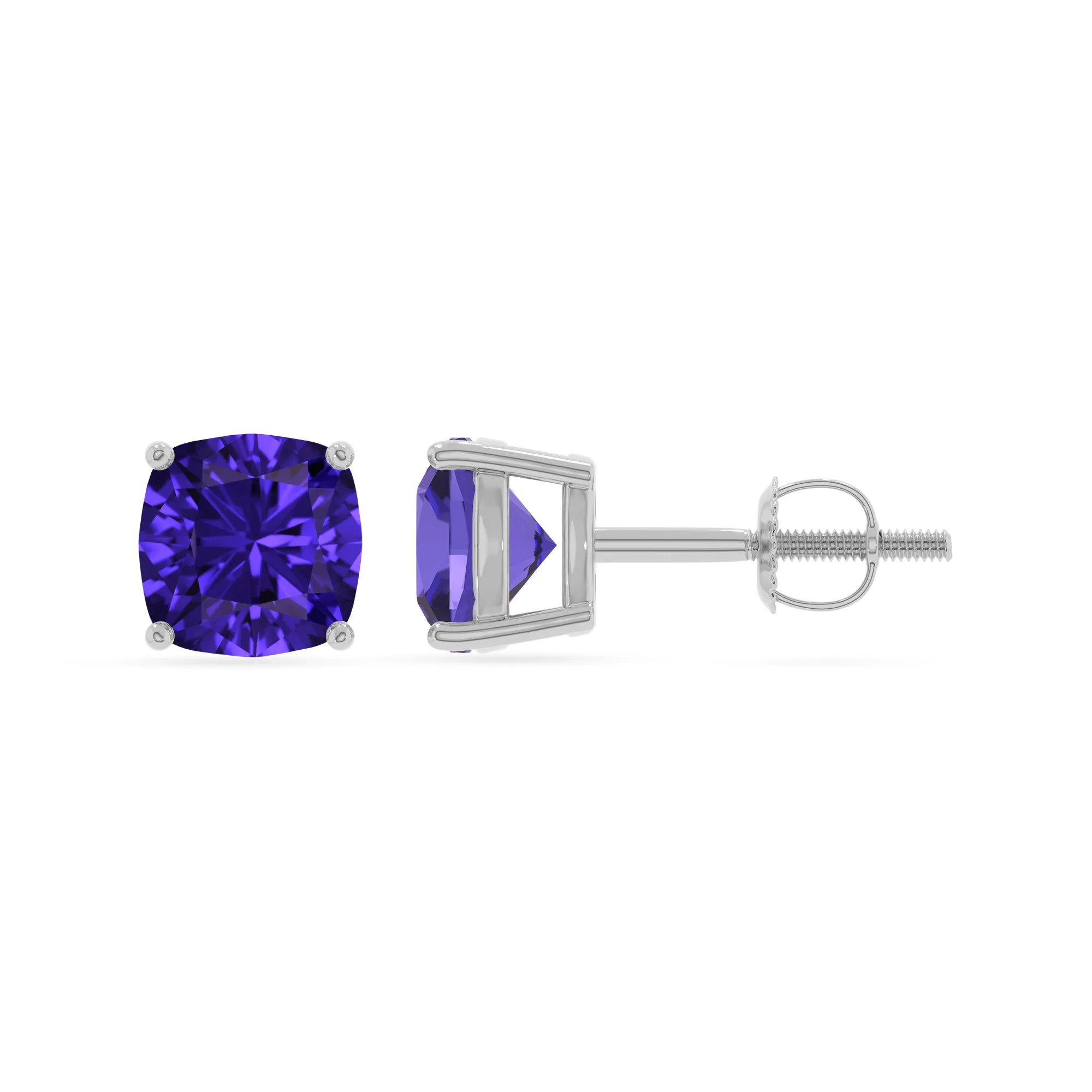 lab grown tanzanite cushion stud earrings in platinum 