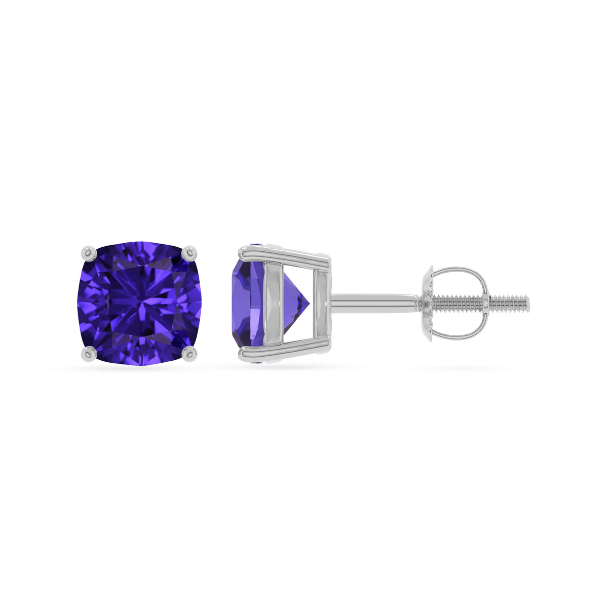 lab grown tanzanite cushion stud earrings in platinum 