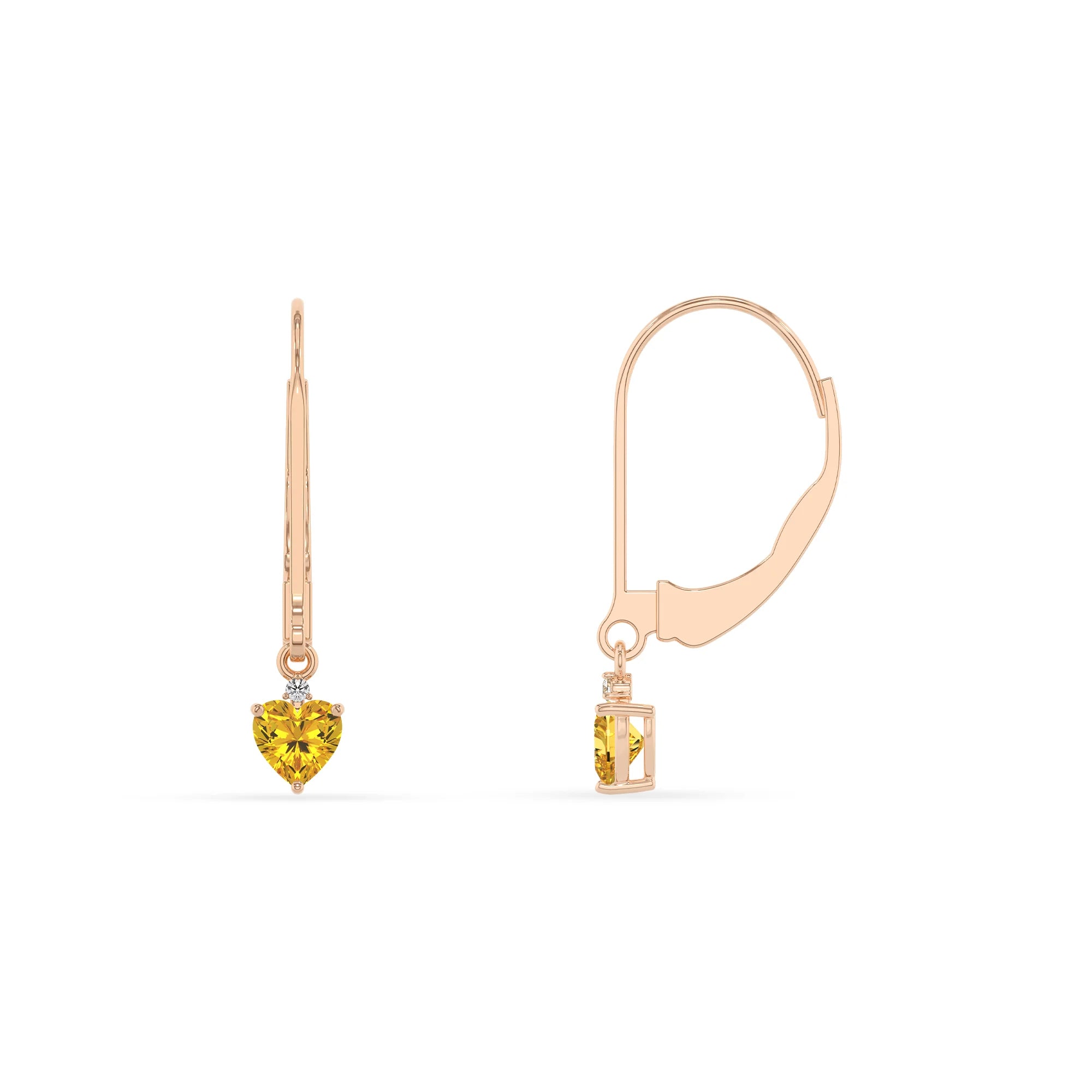 lab grown yellow sapphire heart drop earrings in rose gold 