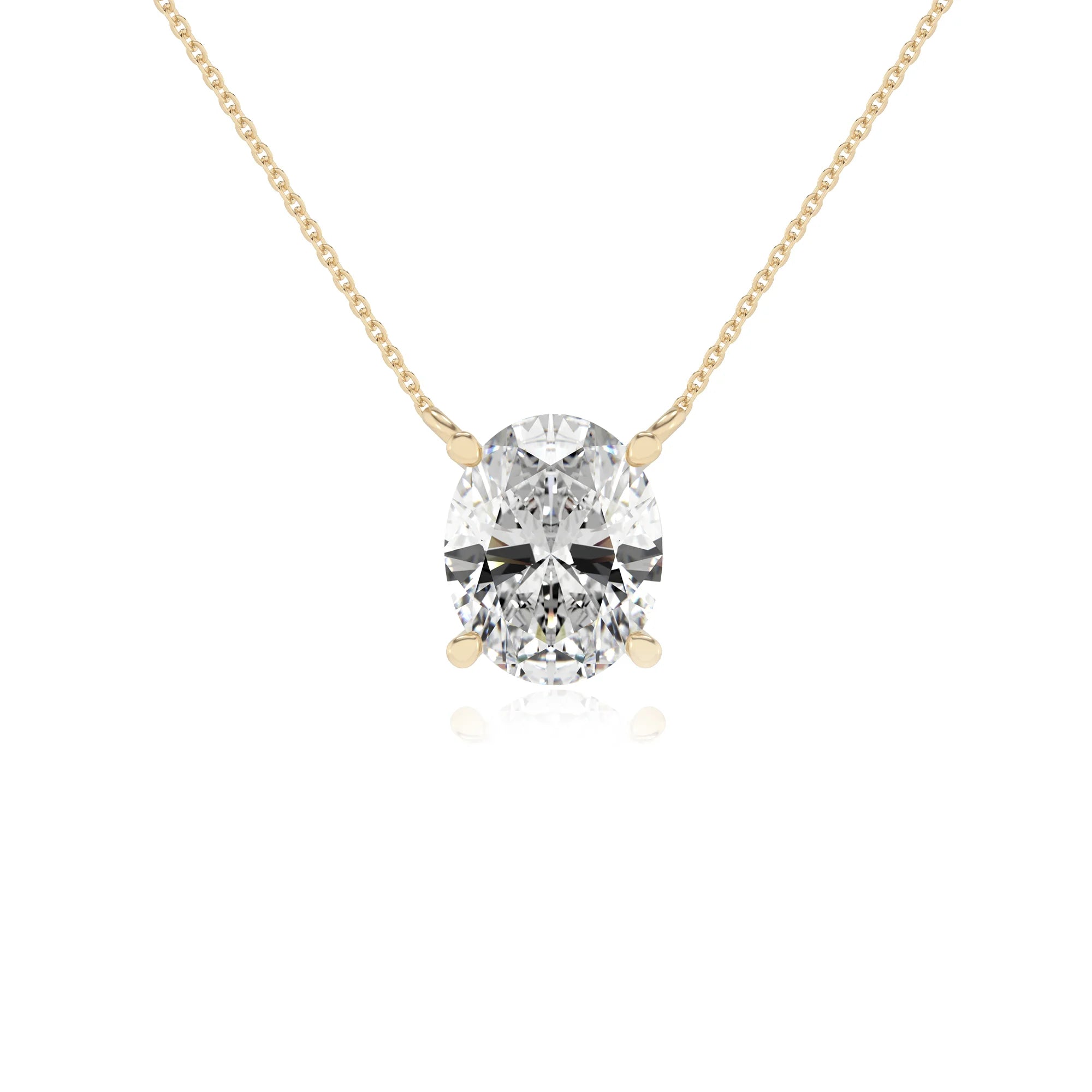 lab grown moissanite oval solitaire necklaces in yellow gold 