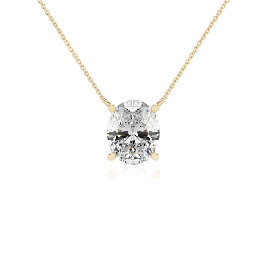 lab grown moissanite oval solitaire necklaces in yellow gold 