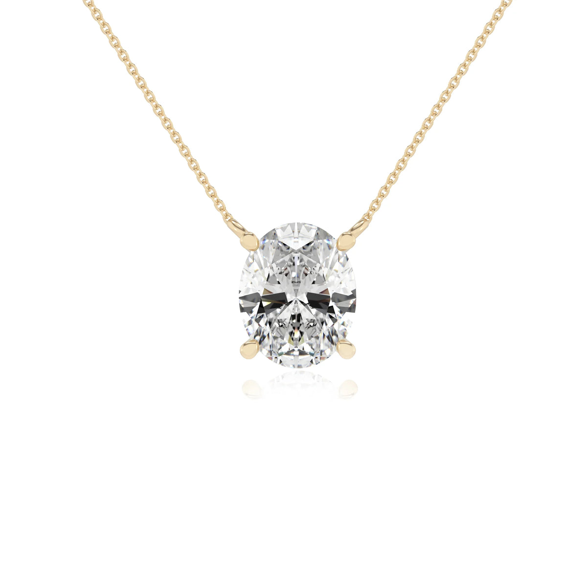 lab grown moissanite oval solitaire necklaces in yellow gold 