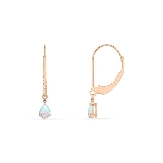 lab grown opal pear drop earrings in rose gold 