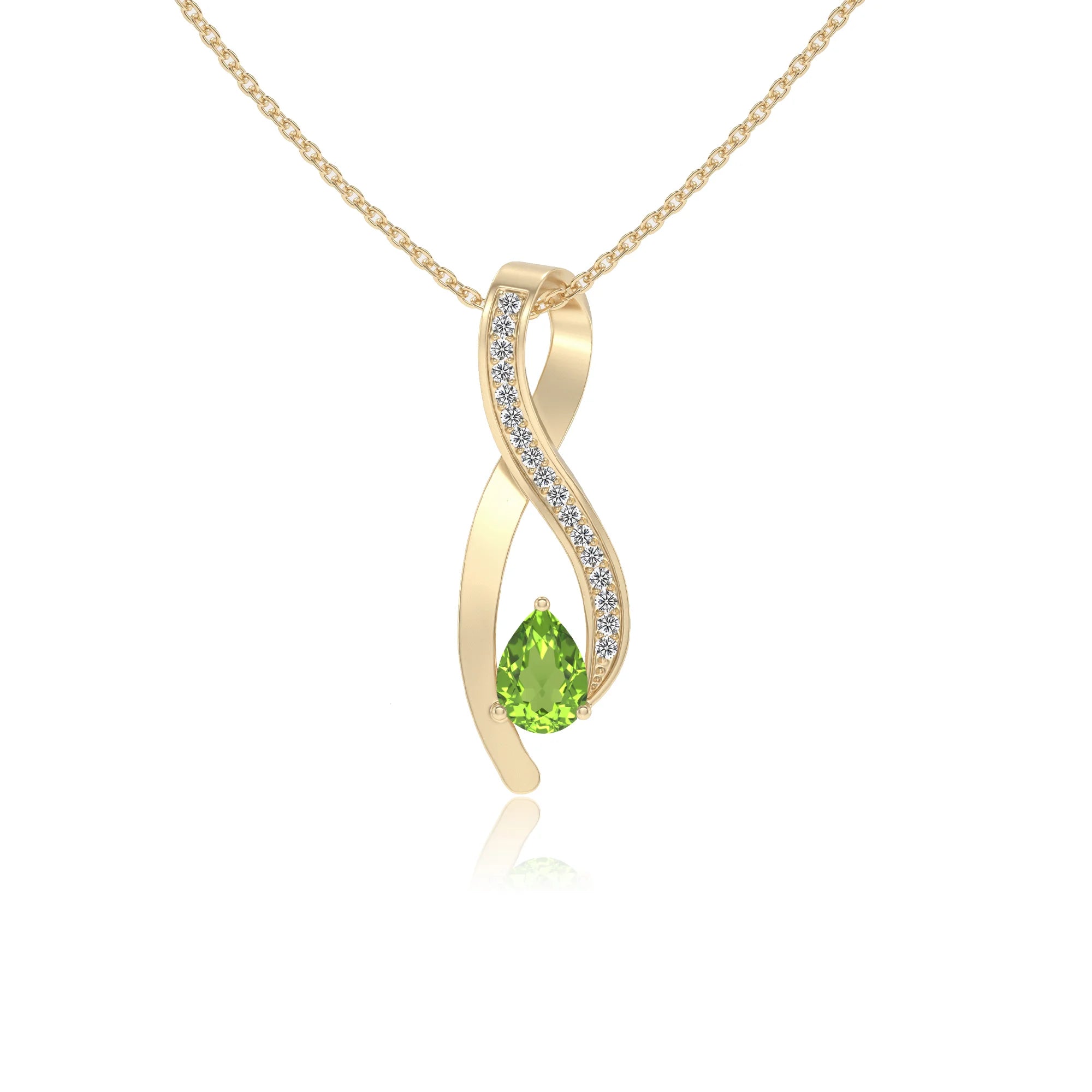 natural peridot pear solitaire necklaces in yellow gold 
