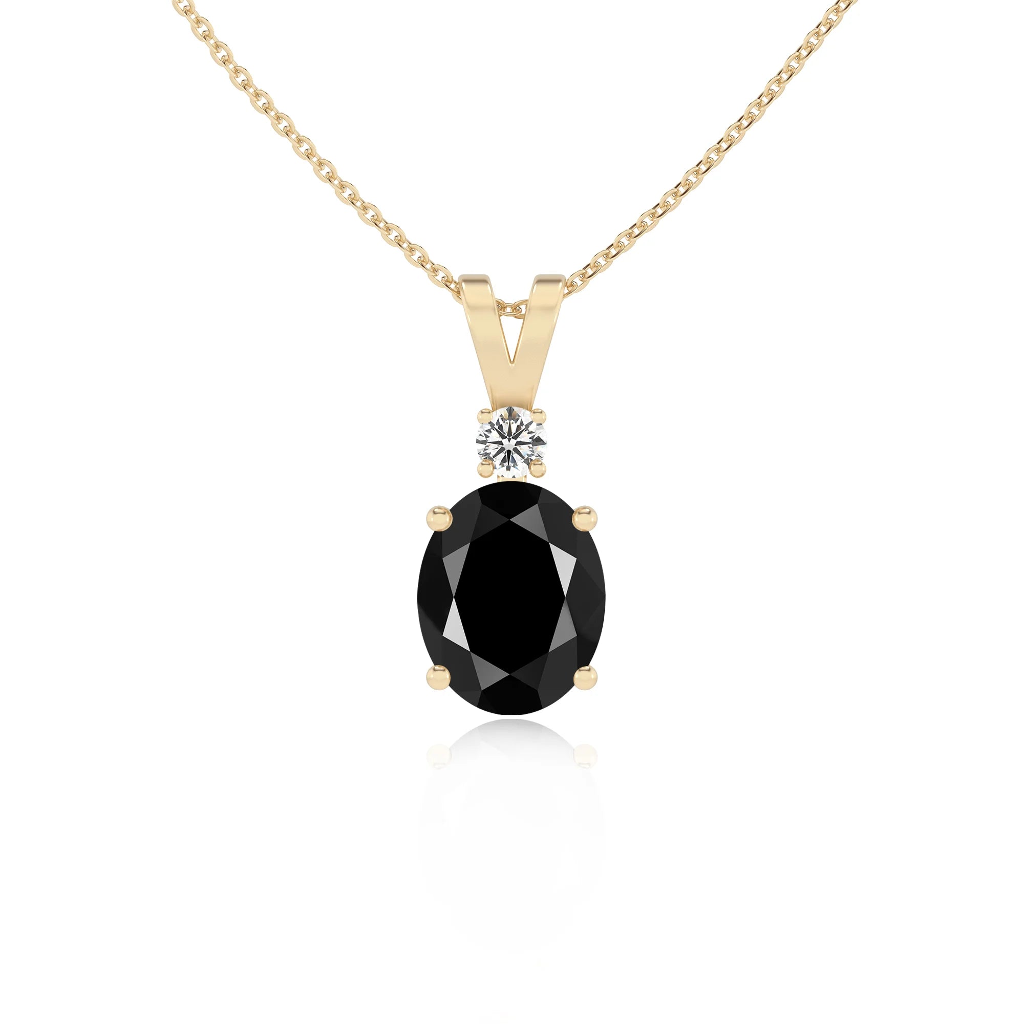 natural black-onyx oval solitaire v-bale necklaces in yellow gold 