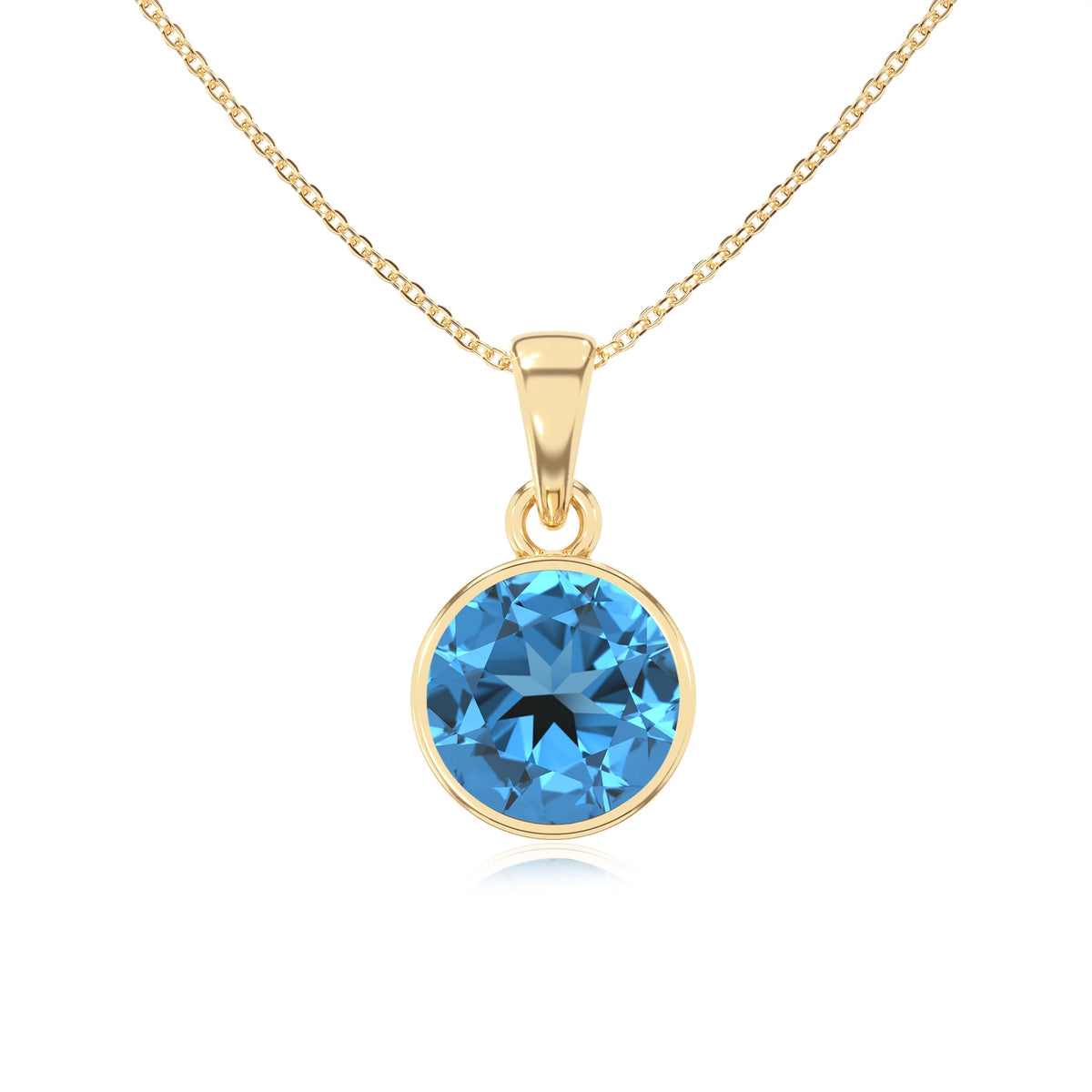 natural swiss-blue-topaz round solitaire necklaces in yellow gold 