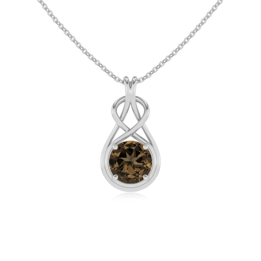 natural smoky-quartz round solitaire necklaces in white gold 