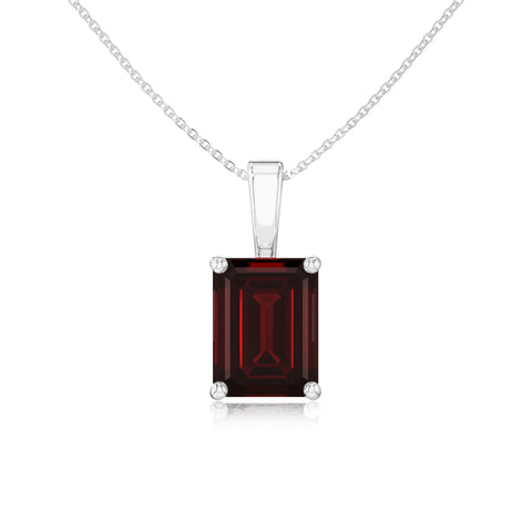 Natural Garnet Emerald-Cut Solitaire Pendant Necklace with 18" Chain