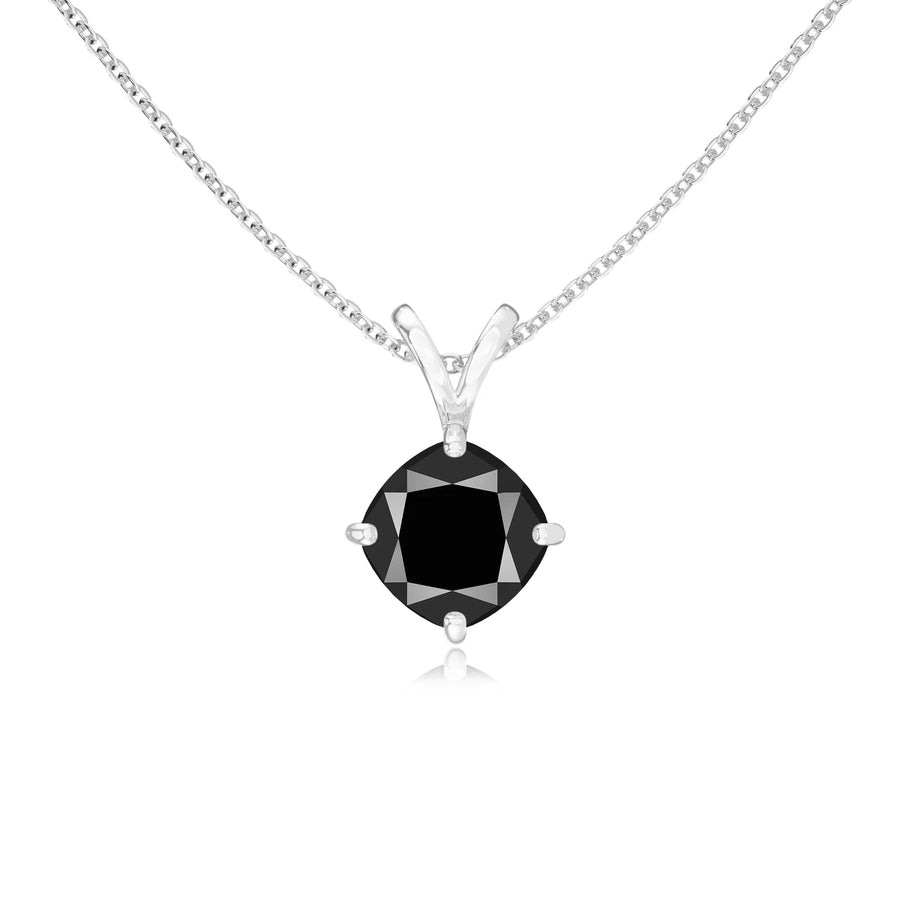 natural black-onyx cushion solitaire v-bale necklaces in platinum 