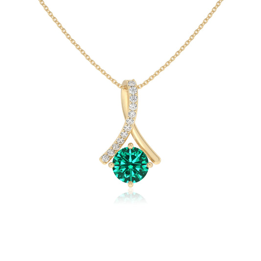 lab grown emerald round solitaire necklaces in yellow gold 