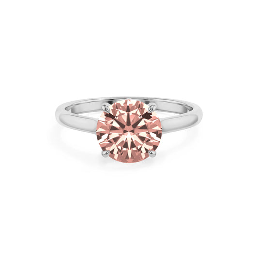 lab grown morganite round solitaire rings in white gold 