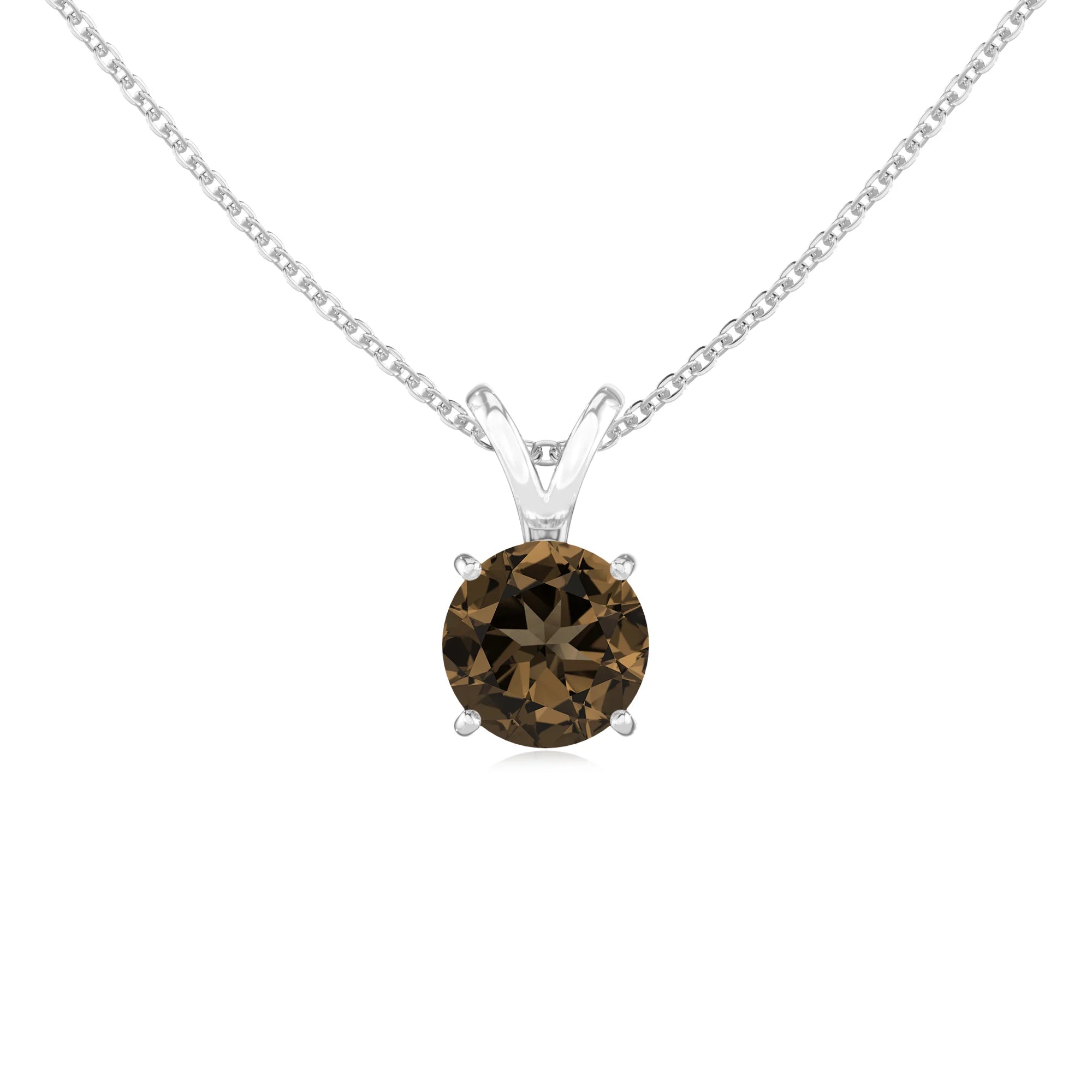natural smoky-quartz round solitaire v-bale necklaces in sterling silver 