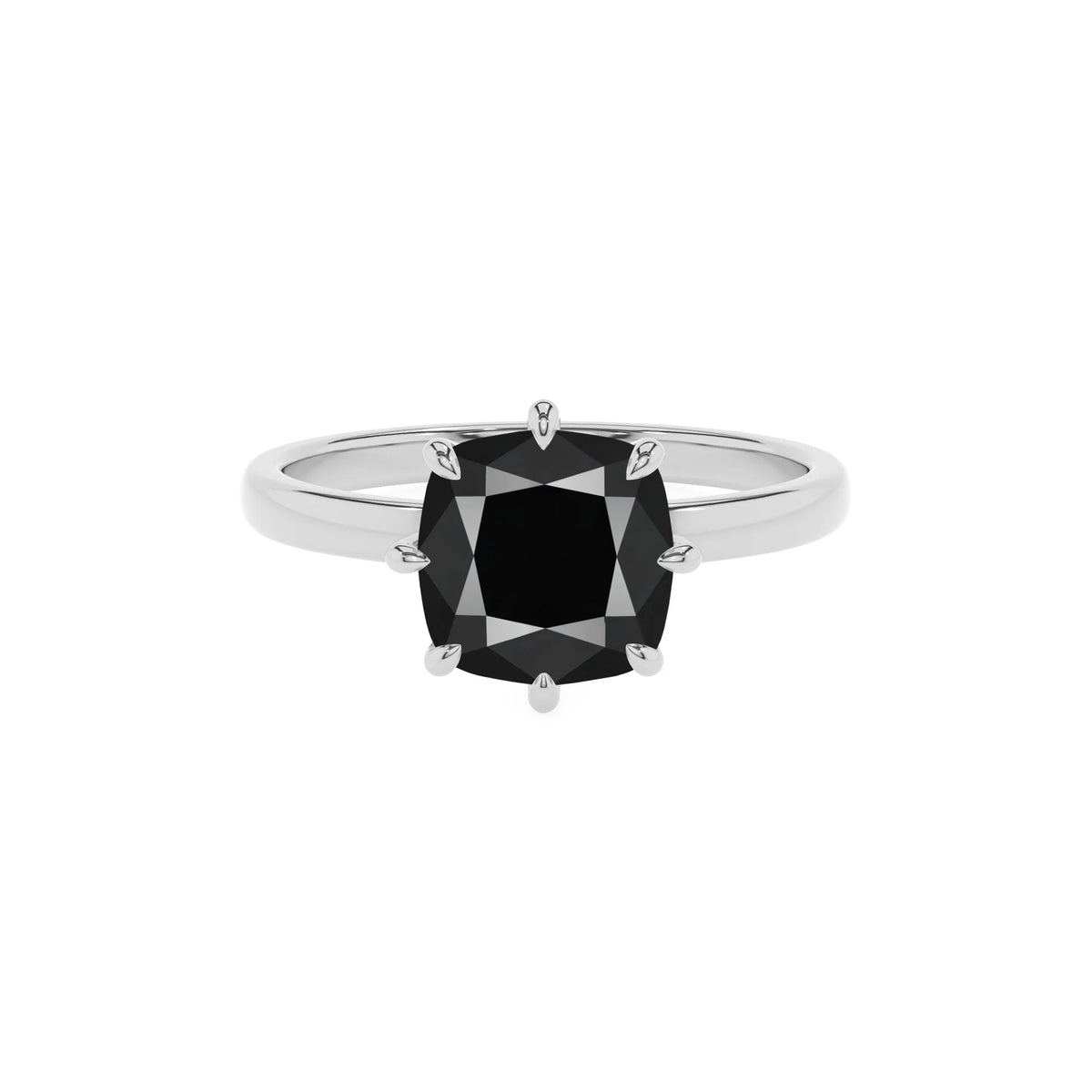 natural black-onyx cushion solitaire rings in white gold 