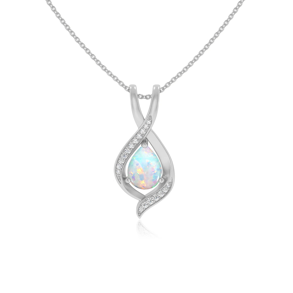lab grown opal pear solitaire necklaces in white gold 