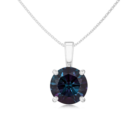 Lab Grown Alexandrite Round Solitaire Pendant Necklace with 18" Chain