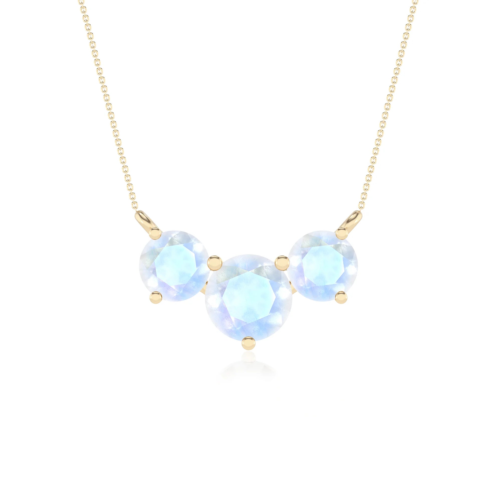 natural rainbow-moonstone round solitaire v-bale necklaces in yellow gold 