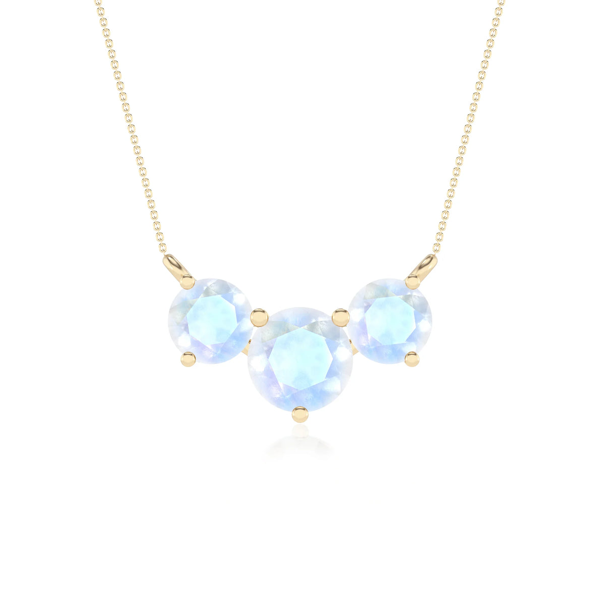 natural rainbow-moonstone round solitaire v-bale necklaces in yellow gold 