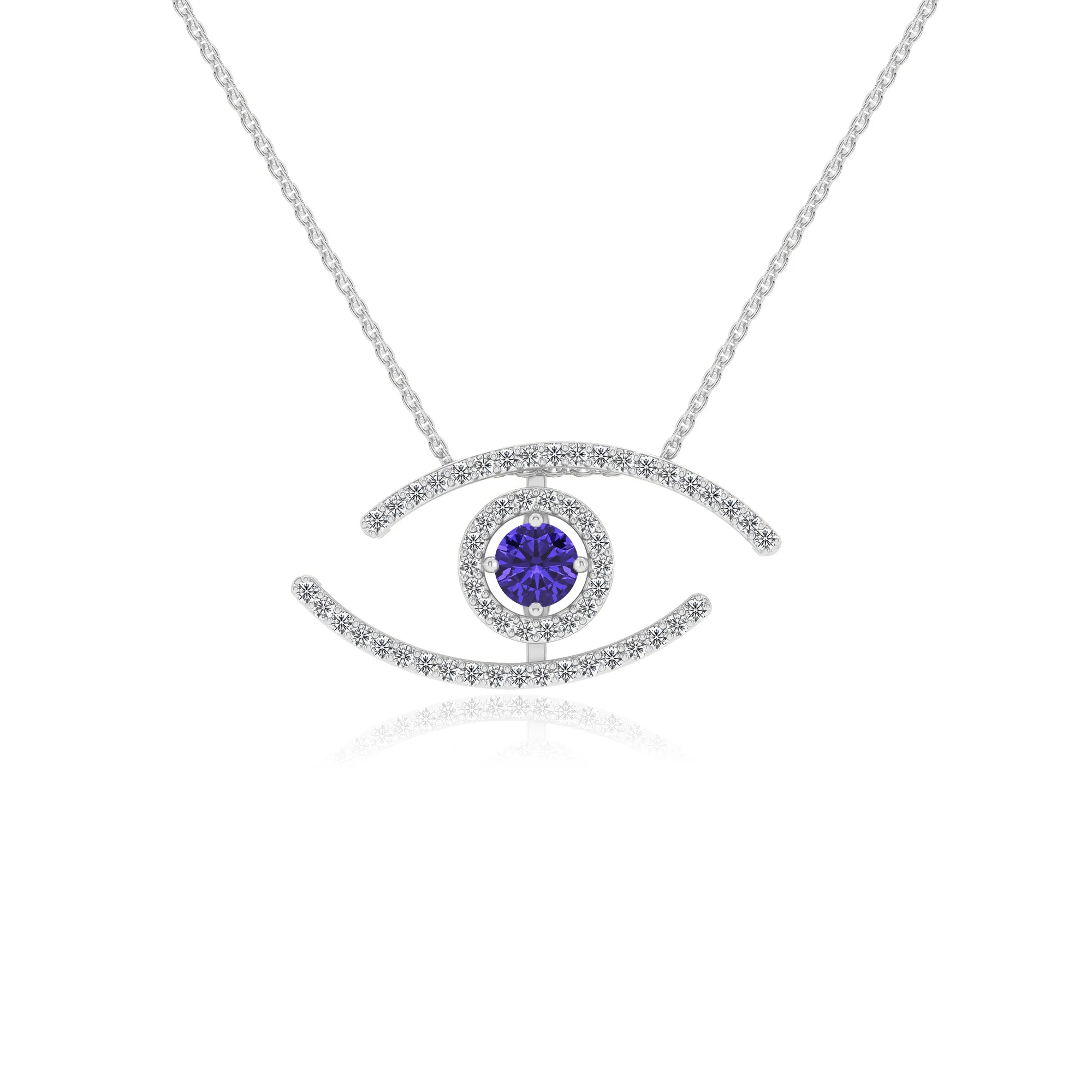 lab grown tanzanite round solitaire necklaces in white gold 