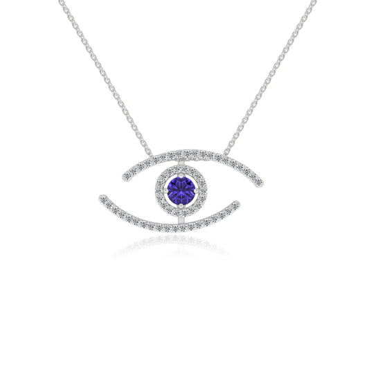 lab grown tanzanite round solitaire necklaces in white gold 