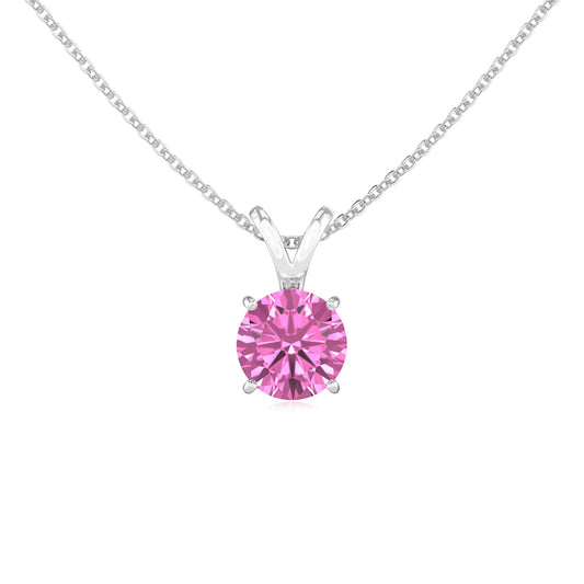 lab grown pink-sapphire round solitaire v-bale necklaces in platinum 