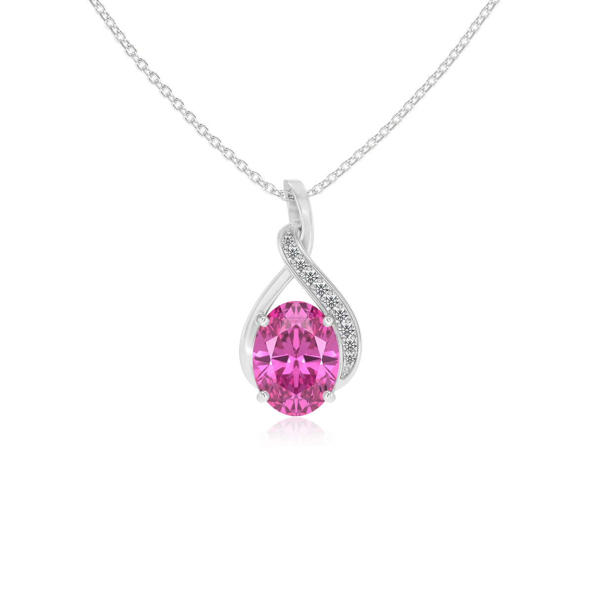lab grown pink-sapphire oval solitaire necklaces in platinum 