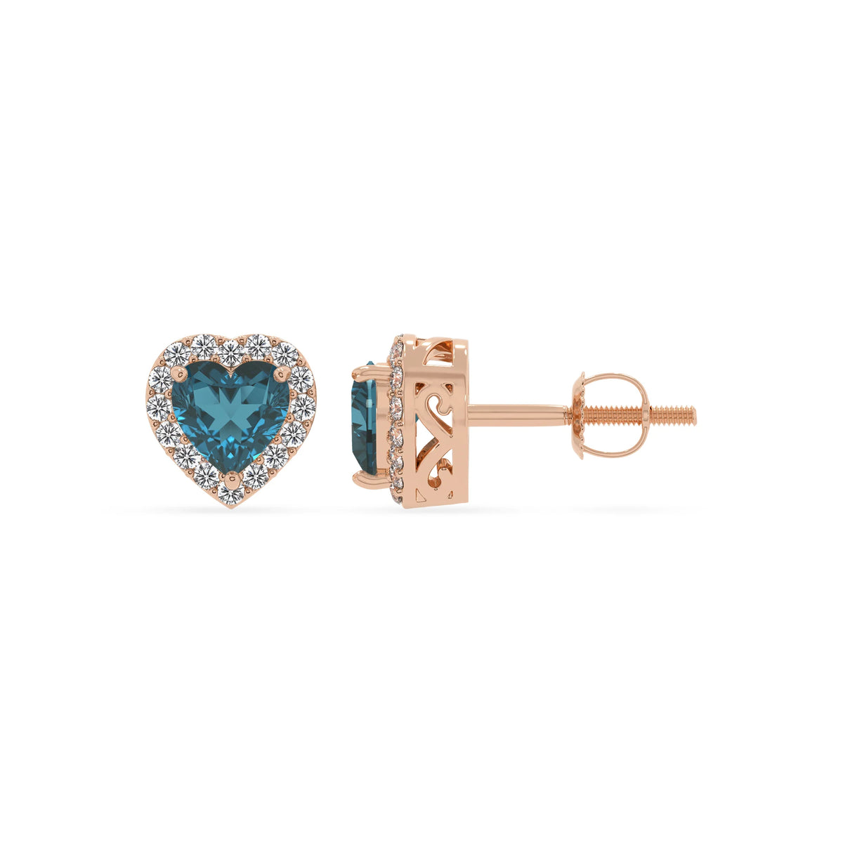 natural london blue topaz heart stud earrings in rose gold 