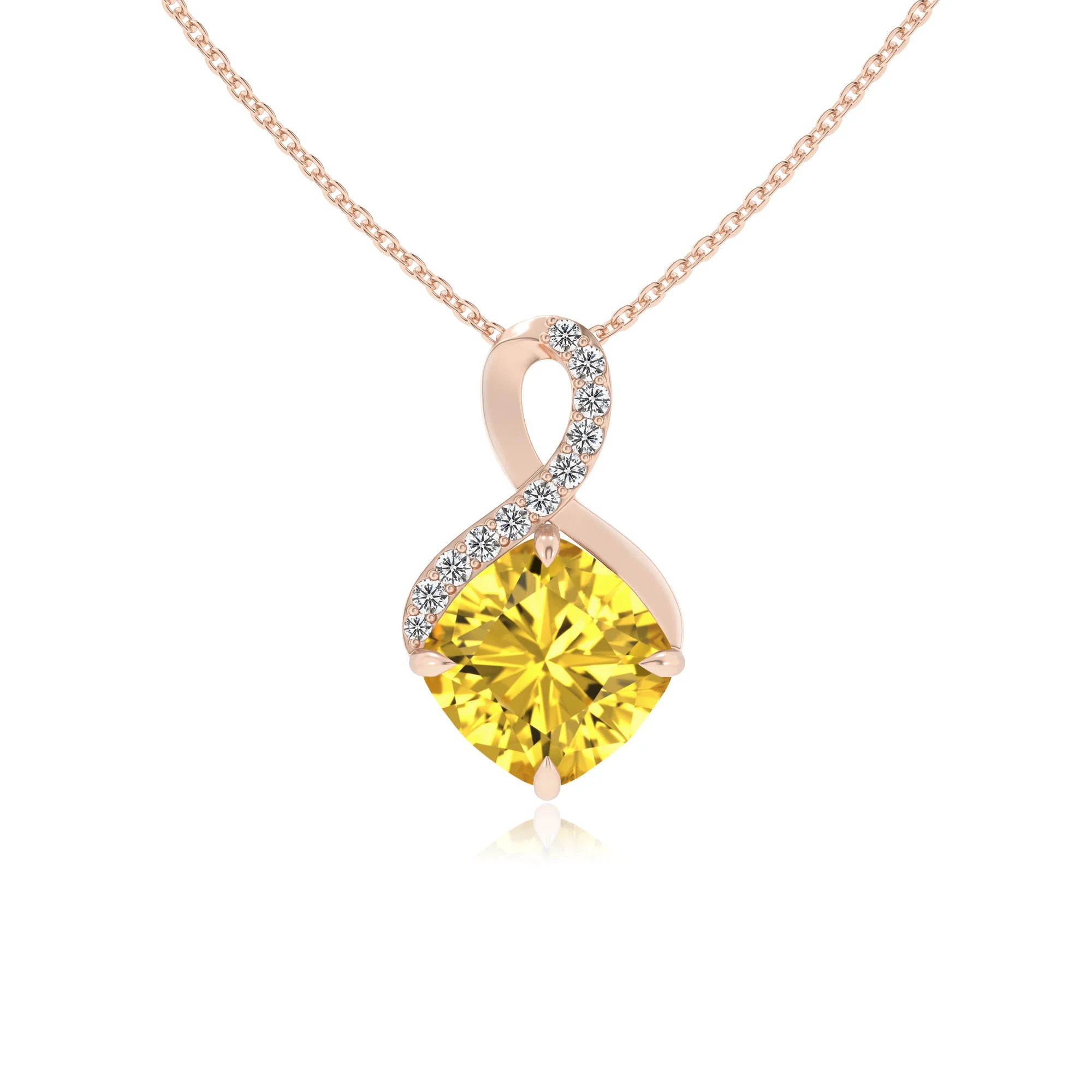 lab grown yellow-sapphire cushion infinity necklaces in rose gold 