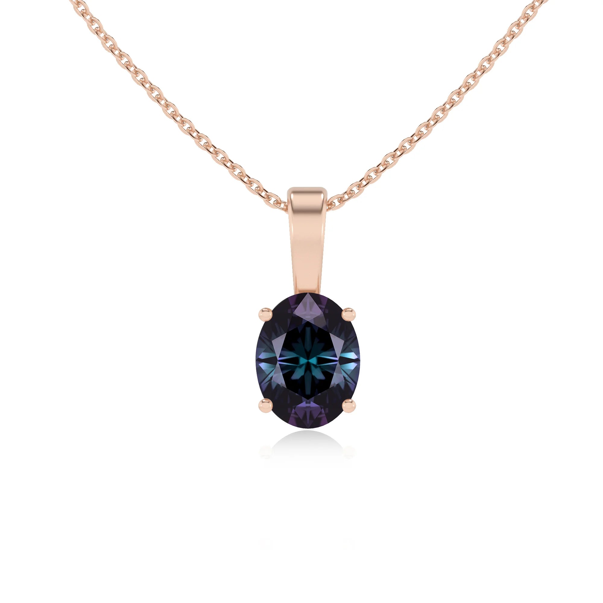 lab grown alexandrite oval solitaire necklaces in rose gold 